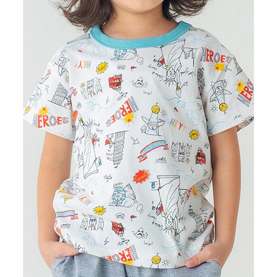 ディラッシュ DILASH 【お揃い可◎・綿100%】世界を旅する！手書き風イラスト総柄Tシャツ ( 90 100 110 120 130 140 ） | DILASH | 11