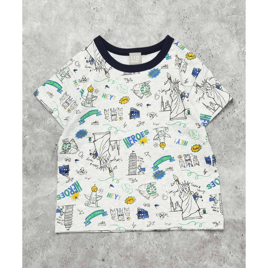 ディラッシュ DILASH 【お揃い可◎・綿100%】世界を旅する！手書き風イラスト総柄Tシャツ ( 90 100 110 120 130 140 ） | DILASH | 01