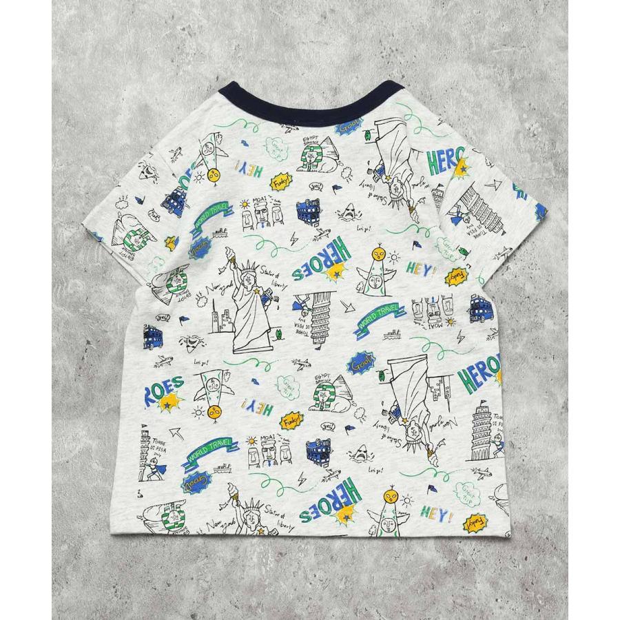 ディラッシュ DILASH 【お揃い可◎・綿100%】世界を旅する！手書き風イラスト総柄Tシャツ ( 90 100 110 120 130 140 ） | DILASH | 02