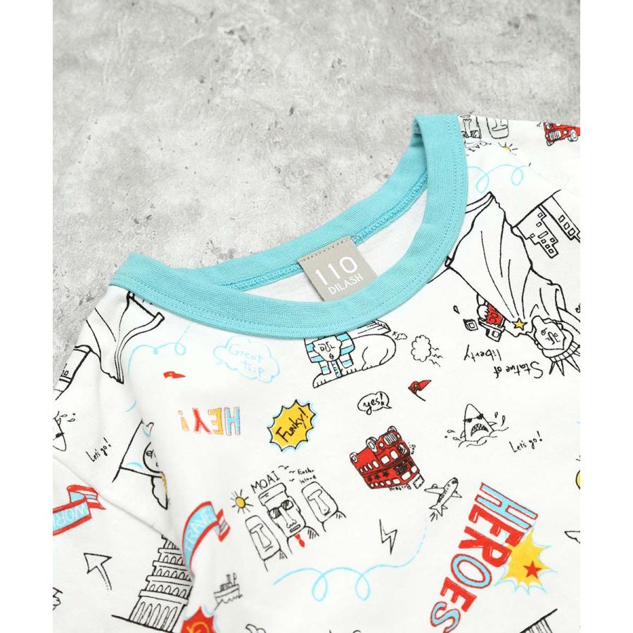 ディラッシュ DILASH 【お揃い可◎・綿100%】世界を旅する！手書き風イラスト総柄Tシャツ ( 90 100 110 120 130 140 ） | DILASH | 04
