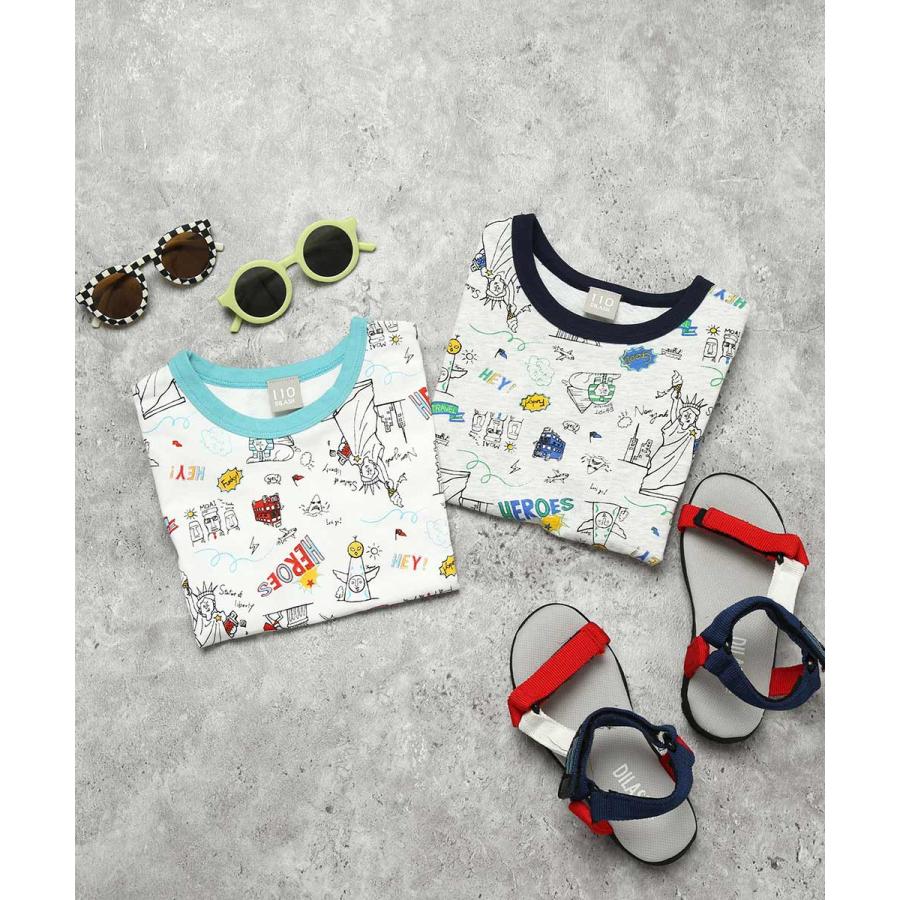 ディラッシュ DILASH 【お揃い可◎・綿100%】世界を旅する！手書き風イラスト総柄Tシャツ ( 90 100 110 120 130 140 ） | DILASH | 06