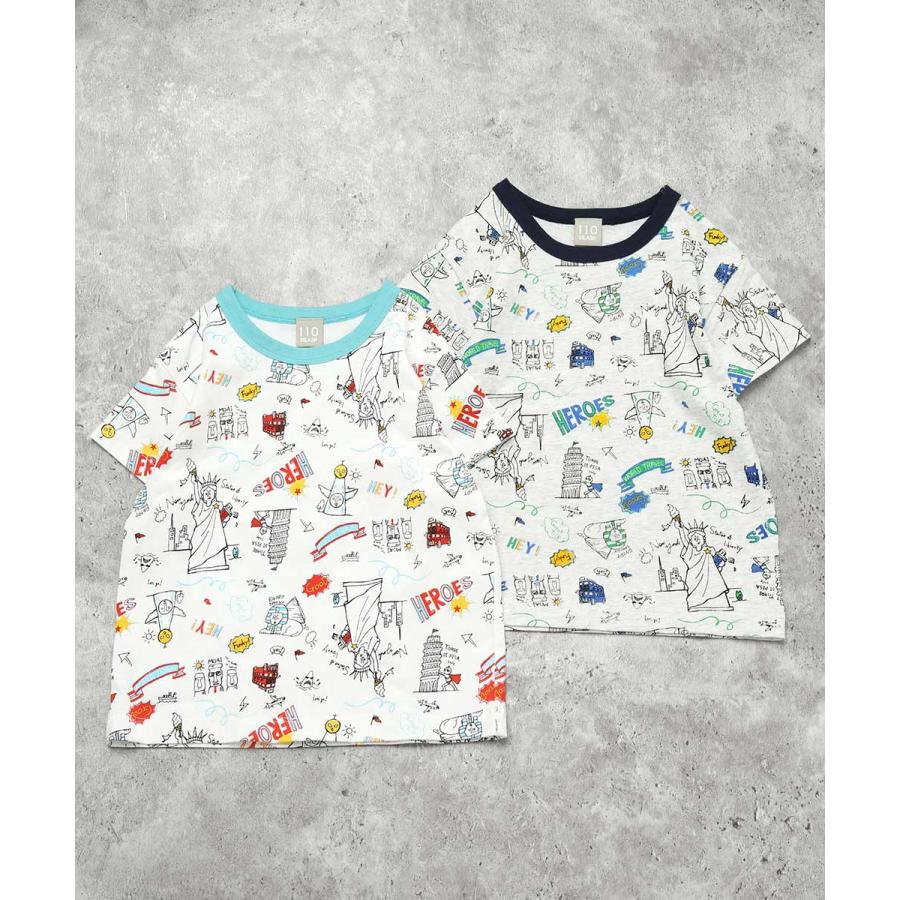 ディラッシュ DILASH 【お揃い可◎・綿100%】世界を旅する！手書き風イラスト総柄Tシャツ ( 90 100 110 120 130 140 ） | DILASH | 07