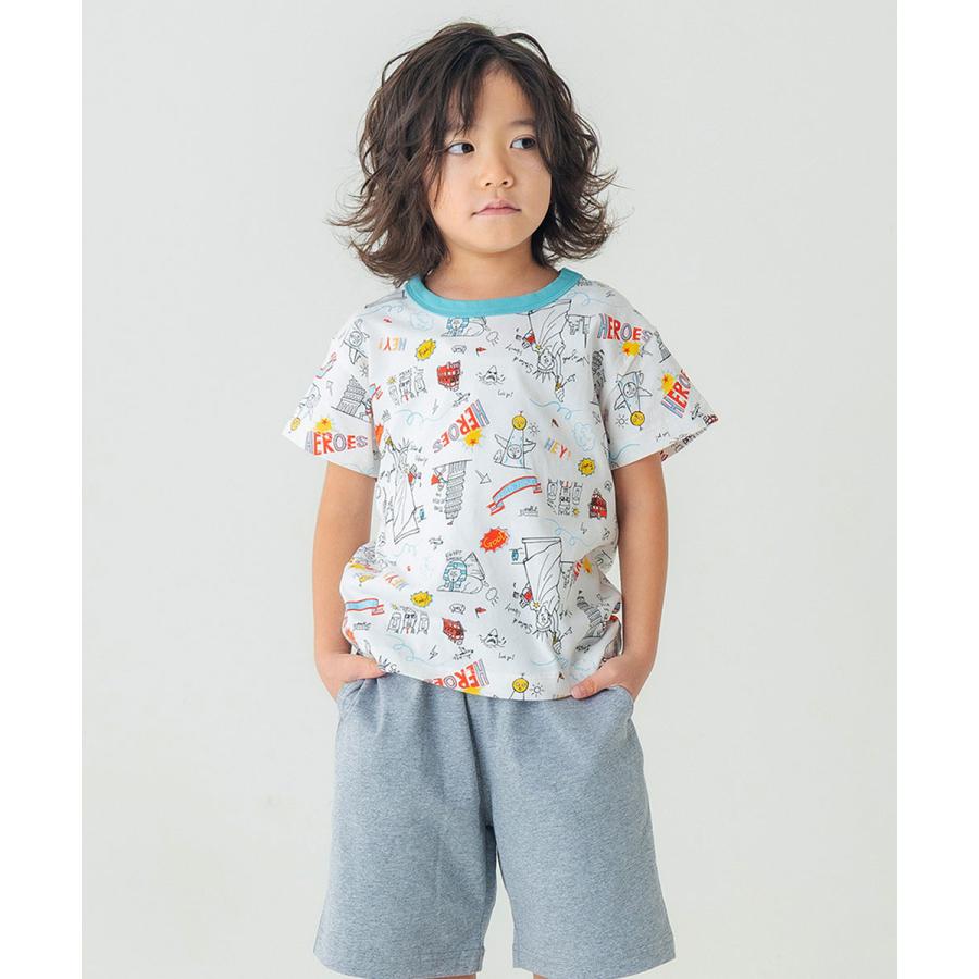 ディラッシュ DILASH 【お揃い可◎・綿100%】世界を旅する！手書き風イラスト総柄Tシャツ ( 90 100 110 120 130 140 ） | DILASH | 08