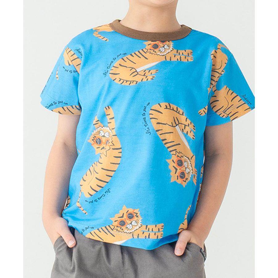 ディラッシュ DILASH 【綿100％】サングラスタイガー！手書き風ゆるトラ総柄Tシャツ ( 90 100 110 120 130 140 ） | DILASH | 12