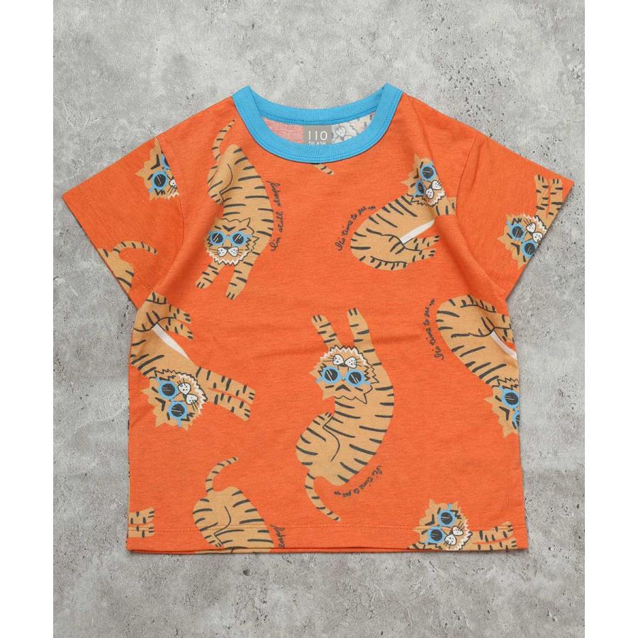 ●30％OFFセール●ディラッシュ DILASH 【綿100％】サングラスタイガー！手書き風ゆるトラ総柄Tシャツ ( 90 100 110 120 130 140 ）　アウトレット | DILASH | 01