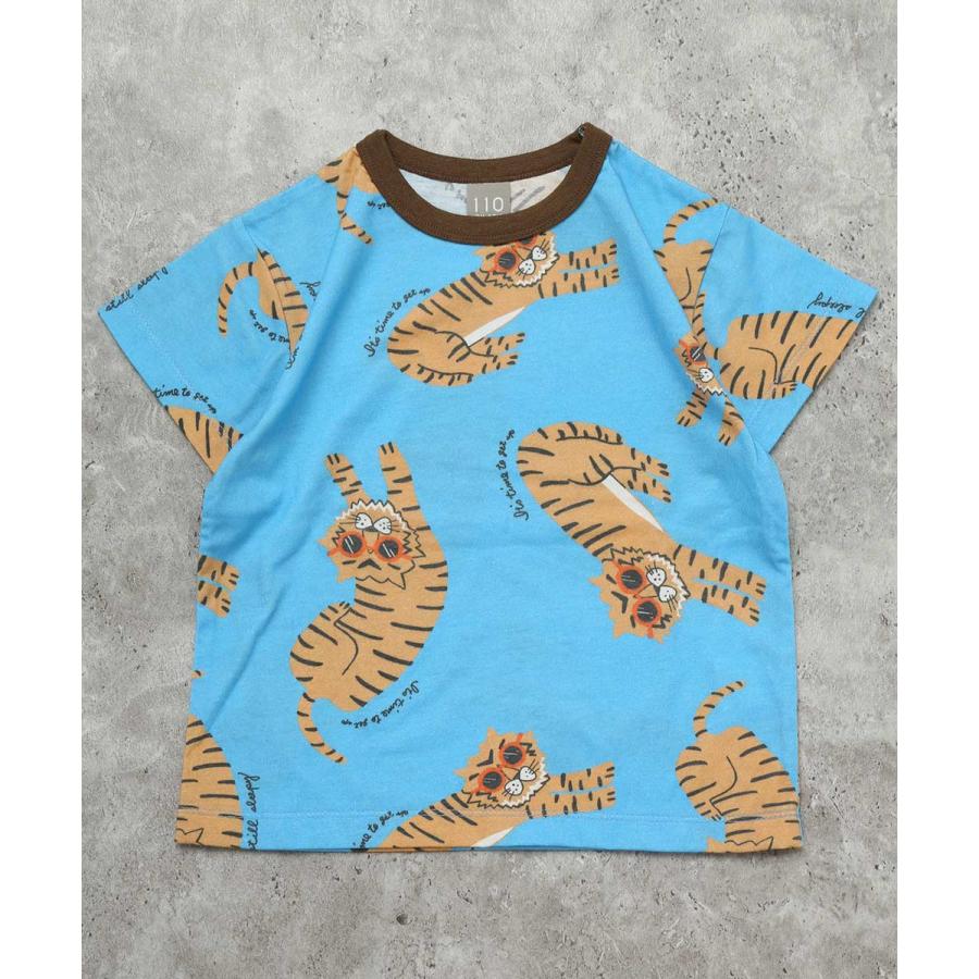 ●30％OFFセール●ディラッシュ DILASH 【綿100％】サングラスタイガー！手書き風ゆるトラ総柄Tシャツ ( 90 100 110 120 130 140 ）　アウトレット | DILASH | 02