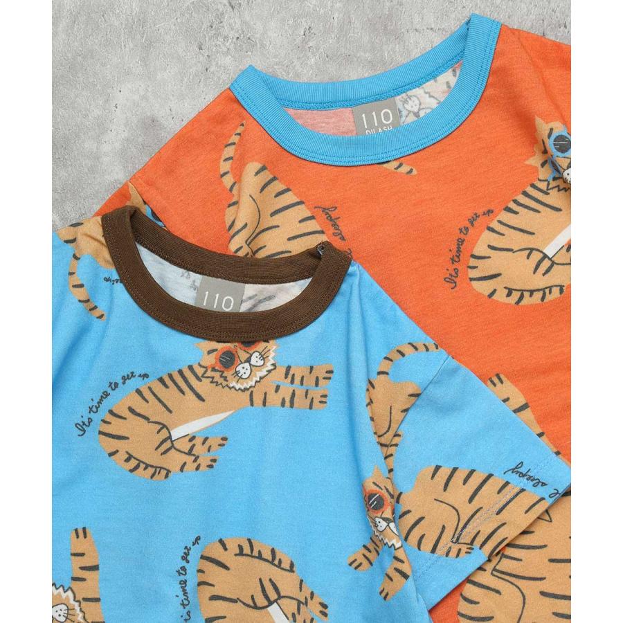 ●30％OFFセール●ディラッシュ DILASH 【綿100％】サングラスタイガー！手書き風ゆるトラ総柄Tシャツ ( 90 100 110 120 130 140 ）　アウトレット | DILASH | 07