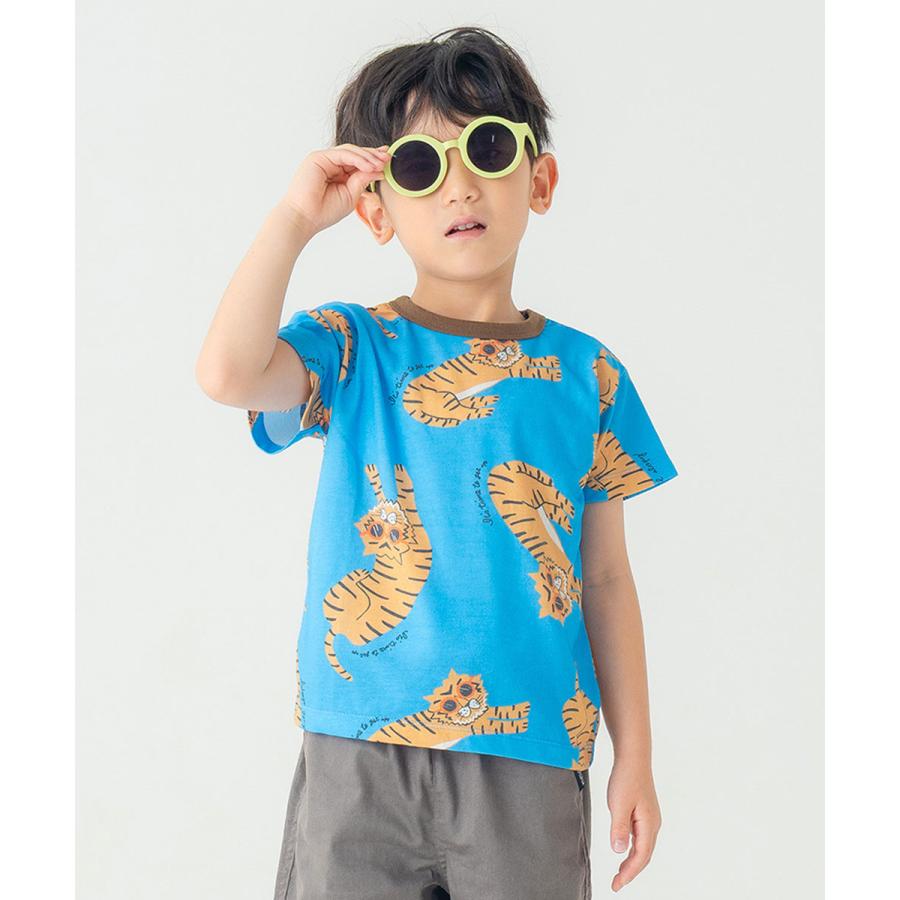 ●30％OFFセール●ディラッシュ DILASH 【綿100％】サングラスタイガー！手書き風ゆるトラ総柄Tシャツ ( 90 100 110 120 130 140 ）　アウトレット | DILASH | 09