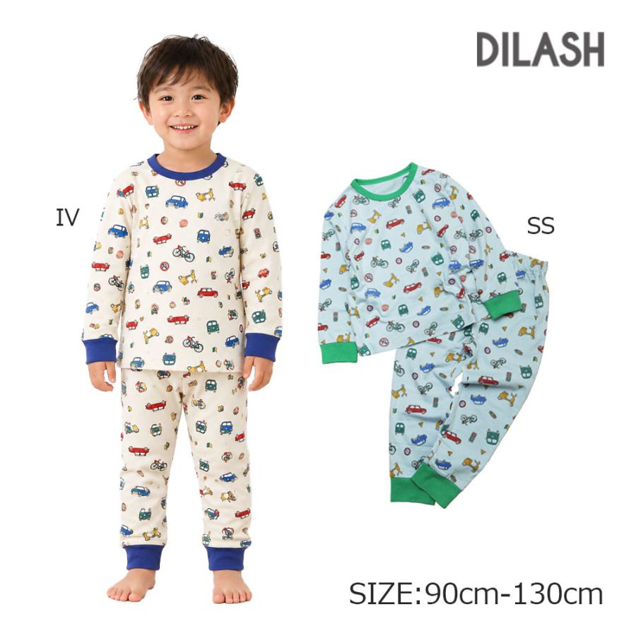 ●50%OFFセール●ディラッシュ DILASH  のりもの 総柄 長袖 パジャマ （ 90 100 110 120 130 ）アウトレット | DILASH