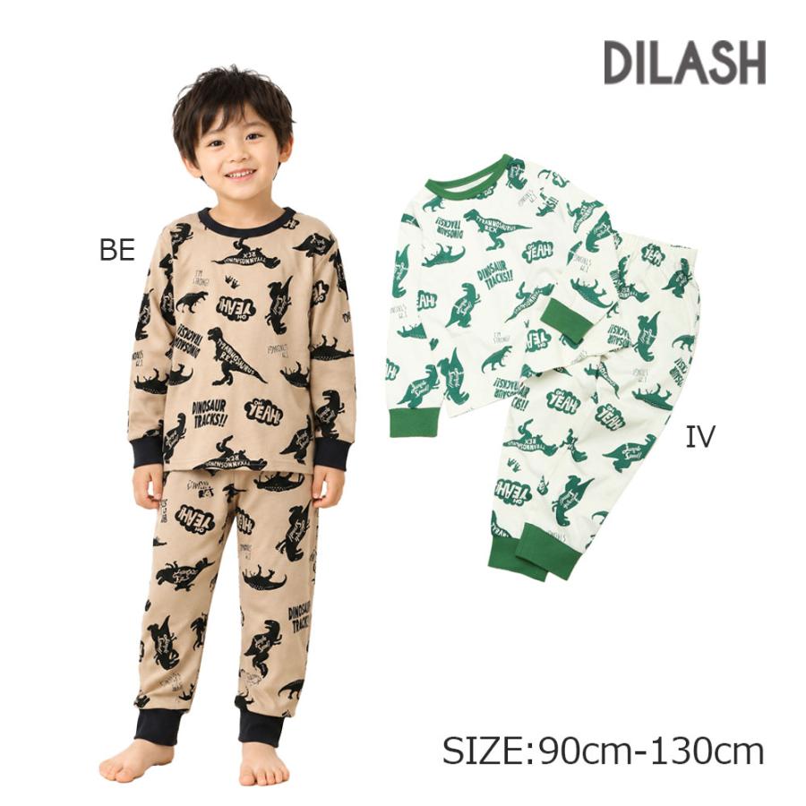●50%OFFセール●ディラッシュ DILASH  恐竜 ロゴ 総柄 長袖 パジャマ （ 90 100 110 120 130 ） | DILASH