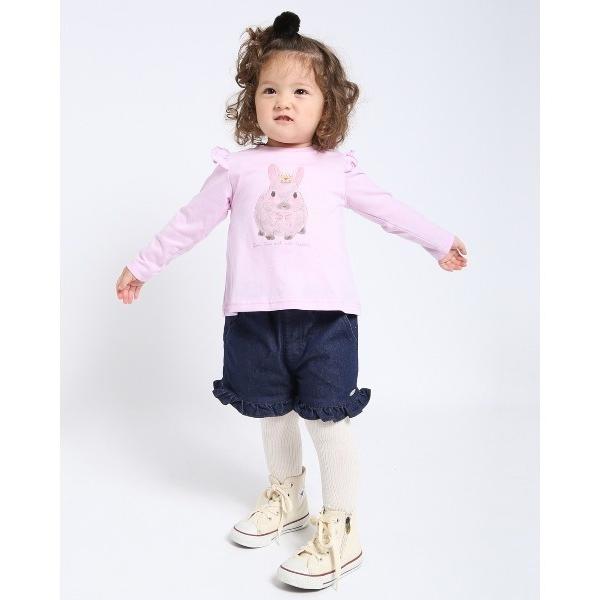 ラポシェビスキュイ La poche biscuit うさぎ プリント 肩フリル 長袖Tシャツ ( 90 100 110 120 130 ) ロンT | la poche biscuit | 01