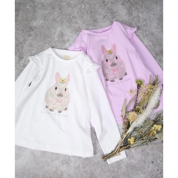 ラポシェビスキュイ La poche biscuit うさぎ プリント 肩フリル 長袖Tシャツ ( 90 100 110 120 130 ) ロンT | la poche biscuit | 06