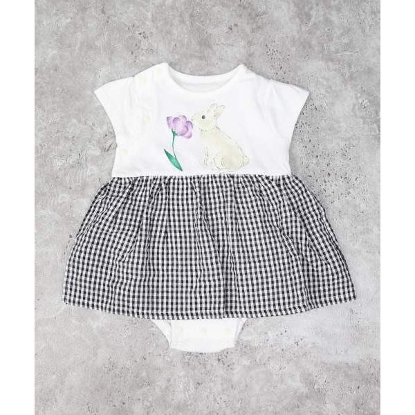 ●50％OFFセール●ラ・ポシェ・ビスキュイ　La poche biscuit　うさぎ　ロンパース(70・80)子ども服　ベビー　赤ちゃん　ショートオール　カバーオール　花柄　L | la poche biscuit | 01