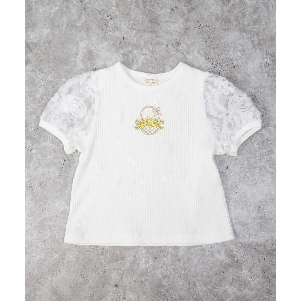 ●50％OFFセール●ラ・ポシェ・ビスキュイ　La poche biscuit　 袖 フラワーチュール 半袖 Tシャツ(110・120・130・140)子ども服　女の子　小学生　キッズ　パフ | la poche biscuit | 01