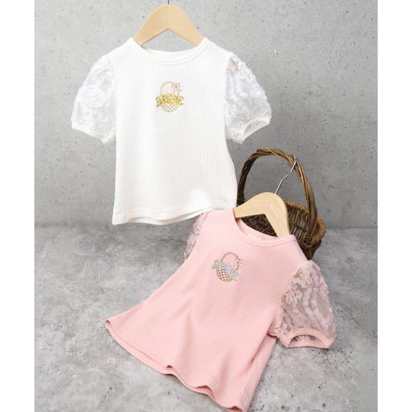 ●50％OFFセール●ラ・ポシェ・ビスキュイ　La poche biscuit　 袖 フラワーチュール 半袖 Tシャツ(110・120・130・140)子ども服　女の子　小学生　キッズ　パフ | la poche biscuit | 05