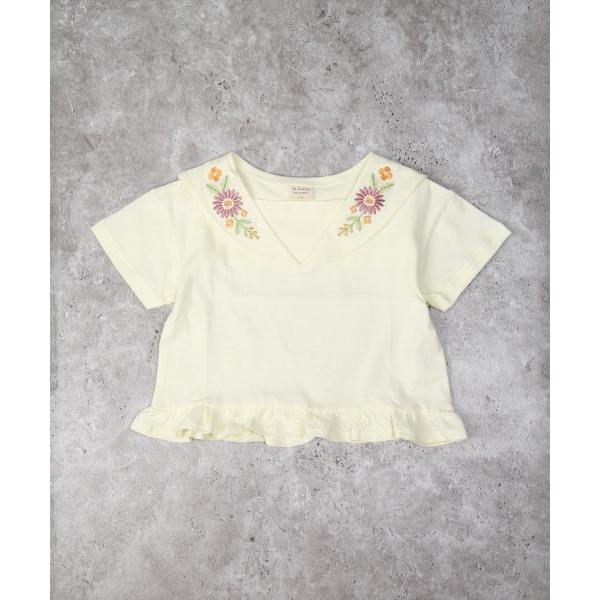 ラ・ポシェ・ビスキュイ　La poche biscuit　 セーラーカラー風 半袖 Tシャツ(110・120・130・140)子ども服　女の子　小学生　キッズ　花柄　刺繍　LP25ES012 | la poche biscuit | 01