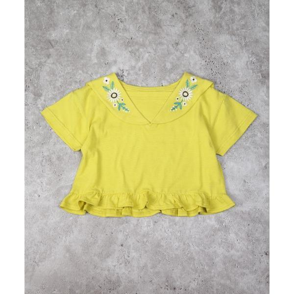 ラ・ポシェ・ビスキュイ　La poche biscuit　 セーラーカラー風 半袖 Tシャツ(110・120・130・140)子ども服　女の子　小学生　キッズ　花柄　刺繍　LP25ES012 | la poche biscuit | 02