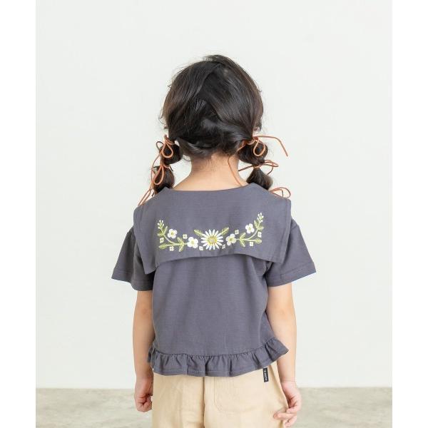 ラ・ポシェ・ビスキュイ　La poche biscuit　 セーラーカラー風 半袖 Tシャツ(110・120・130・140)子ども服　女の子　小学生　キッズ　花柄　刺繍　LP25ES012 | la poche biscuit | 05