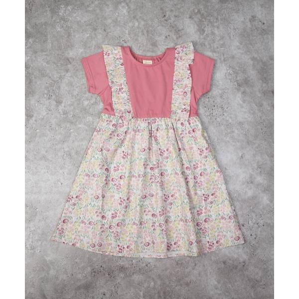 ラ・ポシェ・ビスキュイ　La poche biscuit　ジャンパースカート風　半袖　ワンピース( 110・120・130・140 ）子ども服　小学生　キッズ　女の子　花柄 | la poche biscuit | 01