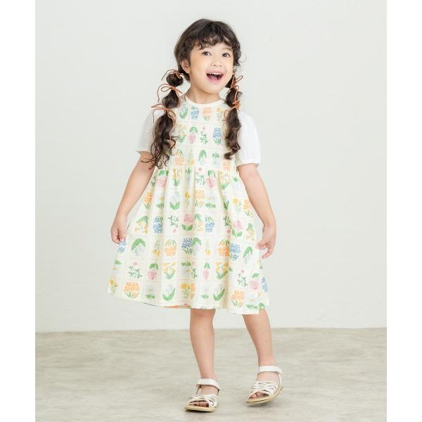 ラ・ポシェ・ビスキュイ　La poche biscuit　花切手総柄　半袖　ワンピース(110・120・130・140）子ども服　小学生　キッズ　女の子　ネイビー　アイボリー | la poche biscuit | 01