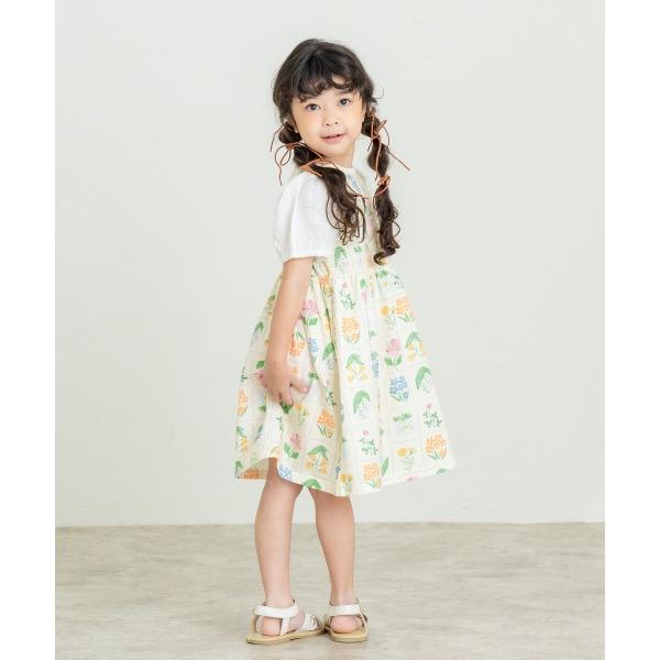 ラ・ポシェ・ビスキュイ　La poche biscuit　花切手総柄　半袖　ワンピース(110・120・130・140）子ども服　小学生　キッズ　女の子　ネイビー　アイボリー | la poche biscuit | 02