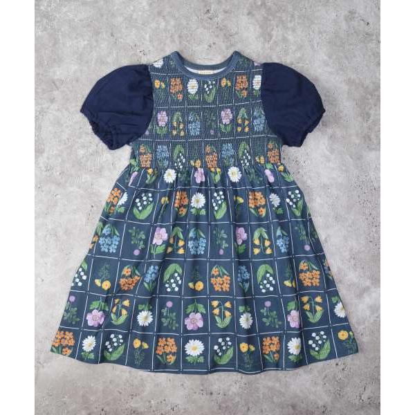 ラ・ポシェ・ビスキュイ　La poche biscuit　花切手総柄　半袖　ワンピース(110・120・130・140）子ども服　小学生　キッズ　女の子　ネイビー　アイボリー | la poche biscuit | 06