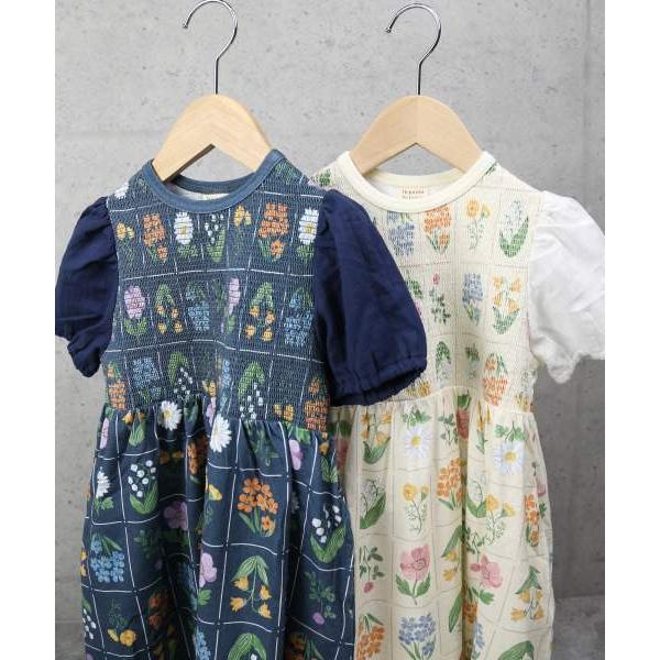 ラ・ポシェ・ビスキュイ　La poche biscuit　花切手総柄　半袖　ワンピース(110・120・130・140）子ども服　小学生　キッズ　女の子　ネイビー　アイボリー | la poche biscuit | 08
