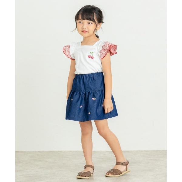 ラ・ポシェ・ビスキュイ　La poche biscuit　お花刺繍　フレアスカート ( 110・120・130・140 ）子ども服　小学生　キッズ　女の子　可愛い　ポケット付 | la poche biscuit | 01
