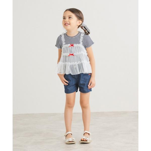 ラ・ポシェ・ビスキュイ　La poche biscuit　キャミドッキング　半袖　Tシャツ (110・120・130・140） キッズ　小学生　女の子　チュールキャミ　ボーダー | la poche biscuit | 01