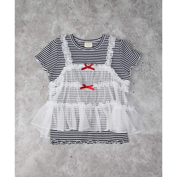 ラ・ポシェ・ビスキュイ　La poche biscuit　キャミドッキング　半袖　Tシャツ (110・120・130・140） キッズ　小学生　女の子　チュールキャミ　ボーダー | la poche biscuit | 05