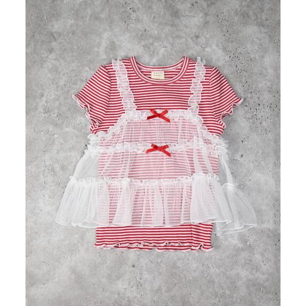 ラ・ポシェ・ビスキュイ　La poche biscuit　キャミドッキング　半袖　Tシャツ (110・120・130・140） キッズ　小学生　女の子　チュールキャミ　ボーダー | la poche biscuit | 06