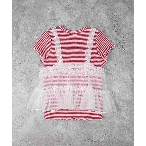 ラ・ポシェ・ビスキュイ　La poche biscuit　キャミドッキング　半袖　Tシャツ (110・120・130・140） キッズ　小学生　女の子　チュールキャミ　ボーダー | la poche biscuit | 07