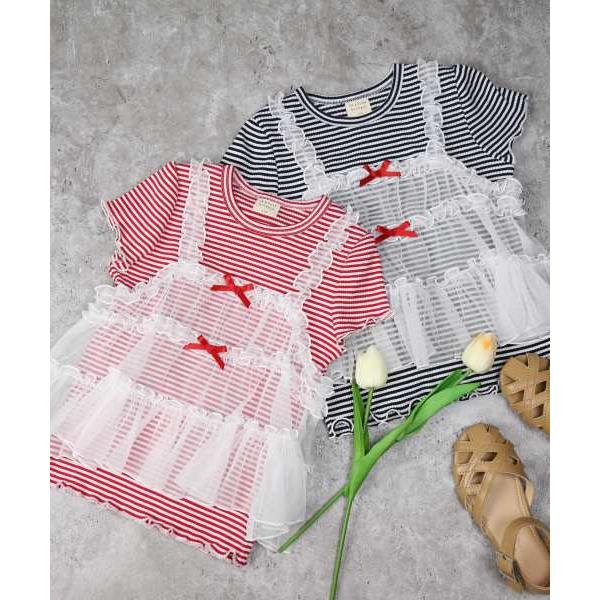 ラ・ポシェ・ビスキュイ　La poche biscuit　キャミドッキング　半袖　Tシャツ (110・120・130・140） キッズ　小学生　女の子　チュールキャミ　ボーダー | la poche biscuit | 08