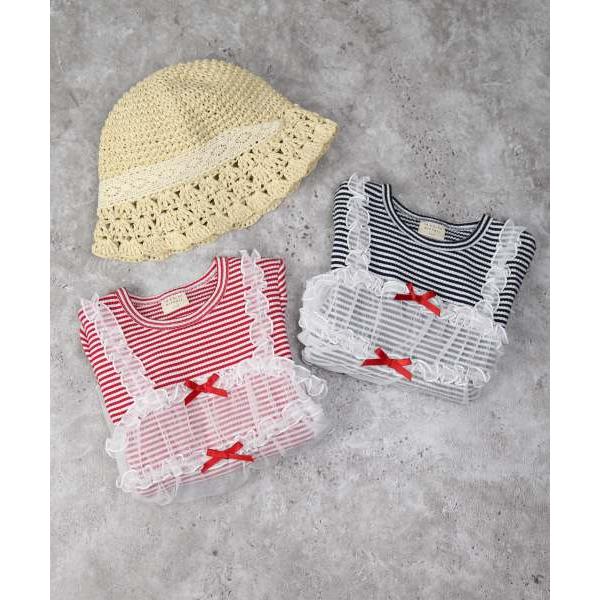 ラ・ポシェ・ビスキュイ　La poche biscuit　キャミドッキング　半袖　Tシャツ (110・120・130・140） キッズ　小学生　女の子　チュールキャミ　ボーダー | la poche biscuit | 09