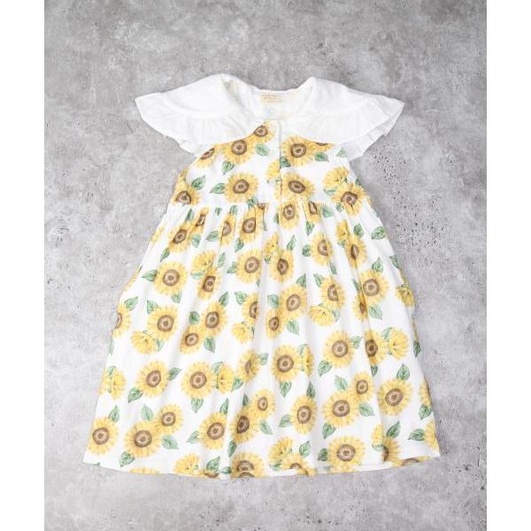 ラ・ポシェ・ビスキュイ　La poche biscuit　ひまわり　総柄　ワンピース　 (90・100・110・120・130・140） 半袖　幼児　キッズ　小学生　女の子　綿100 | la poche biscuit | 01