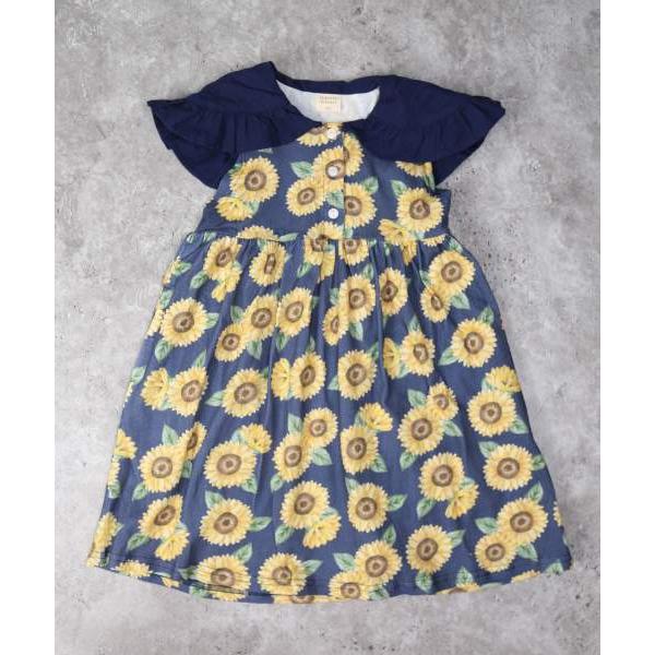 ラ・ポシェ・ビスキュイ　La poche biscuit　ひまわり　総柄　ワンピース　 (90・100・110・120・130・140） 半袖　幼児　キッズ　小学生　女の子　綿100 | la poche biscuit | 02