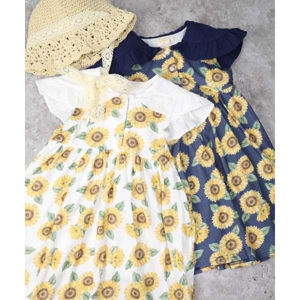 ラ・ポシェ・ビスキュイ　La poche biscuit　ひまわり　総柄　ワンピース　 (90・100・110・120・130・140） 半袖　幼児　キッズ　小学生　女の子　綿100 | la poche biscuit | 04