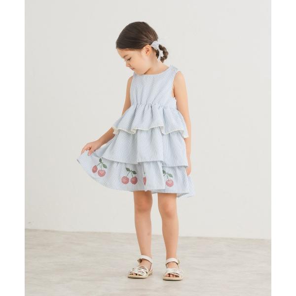ラ・ポシェ・ビスキュイ　La poche biscuit　ストライプ　ノースリーブ　ワンピース　 (110・120・130・140） さくらんぼ　キッズ　小学生　女の子　フリル | la poche biscuit | 01