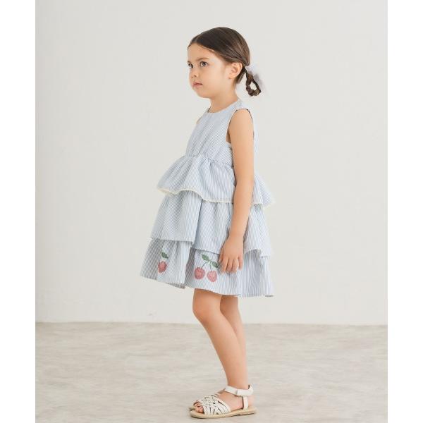 ラ・ポシェ・ビスキュイ　La poche biscuit　ストライプ　ノースリーブ　ワンピース　 (110・120・130・140） さくらんぼ　キッズ　小学生　女の子　フリル | la poche biscuit | 02