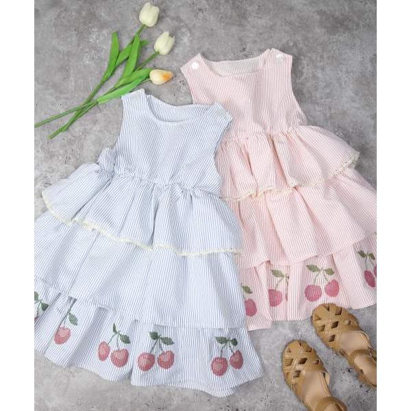 ラ・ポシェ・ビスキュイ　La poche biscuit　ストライプ　ノースリーブ　ワンピース　 (110・120・130・140） さくらんぼ　キッズ　小学生　女の子　フリル | la poche biscuit | 07