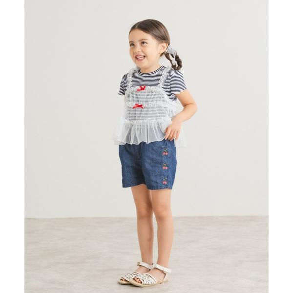 ラ・ポシェ・ビスキュイ　La poche biscuit　さくらんぼ　デニム　ショートパンツ　 (110・120・130・140） ズボン　短パン　キッズ　小学生　女の子 | la poche biscuit | 01