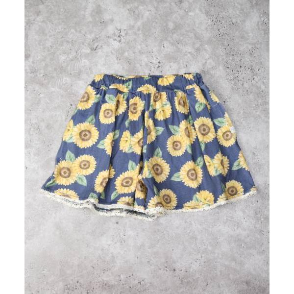 ラ・ポシェ・ビスキュイ　La poche biscuit　ひまわり　総柄　キュロット　 (110・120・130・140） ズボン　短パン　パンツ　キッズ　小学生　女の子　可愛い | la poche biscuit | 01