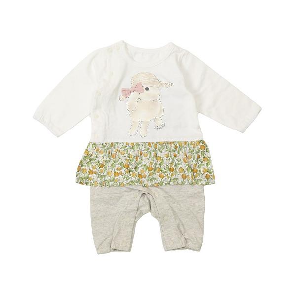 ●50％OFFセール●ラ・ポシェ・ビスキュイ　La poche biscuit　うさぎプリント リボンモチーフ 花柄切替 ロンパース (70・80)赤ちゃん 女の子 ギフト | la poche biscuit | 01