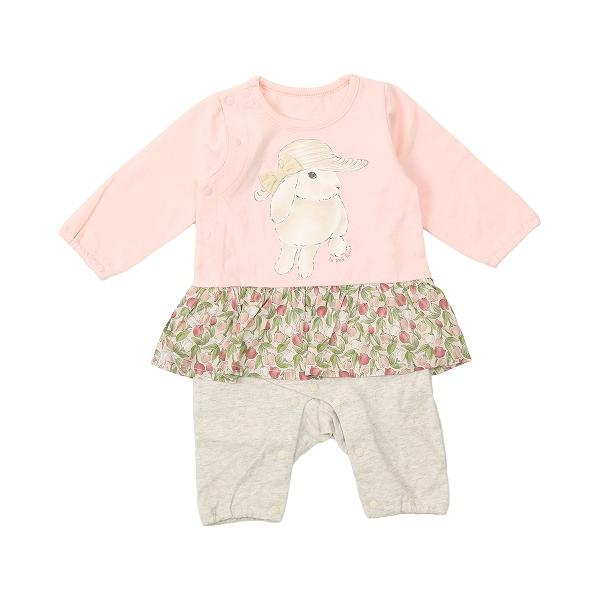 ●50％OFFセール●ラ・ポシェ・ビスキュイ　La poche biscuit　うさぎプリント リボンモチーフ 花柄切替 ロンパース (70・80)赤ちゃん 女の子 ギフト | la poche biscuit | 02