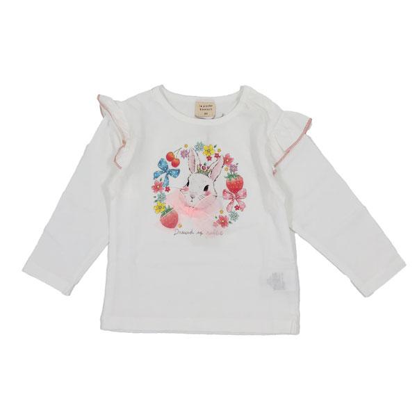 ●50％OFFセール●ラ・ポシェ・ビスキュイ　La poche biscuit　肩フリル うさぎプリント 長袖Tシャツ ロンT (90・100・110・120・130・140)女の子 キッズ | la poche biscuit | 01