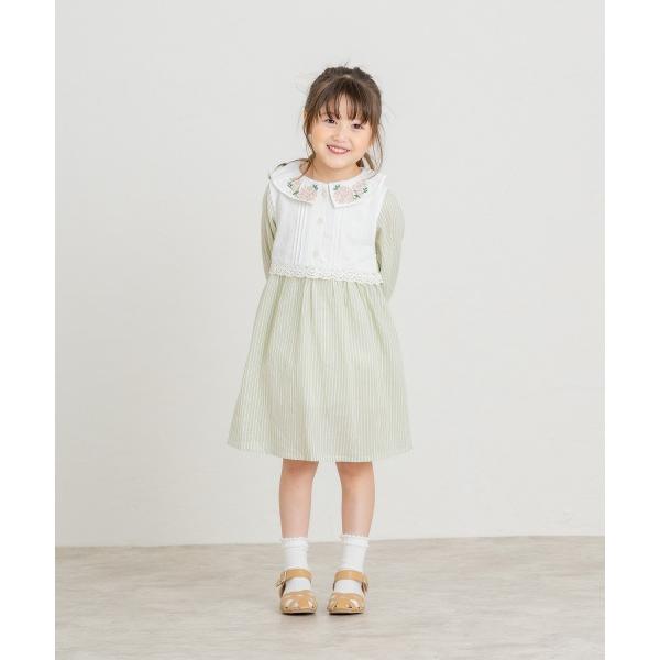 ●50％OFFセール●ラ・ポシェ・ビスキュイ　La poche biscuit　ストライプワンピース(90・100・110・120・130・140)女の子　刺繍　襟付き　花柄 | la poche biscuit | 01