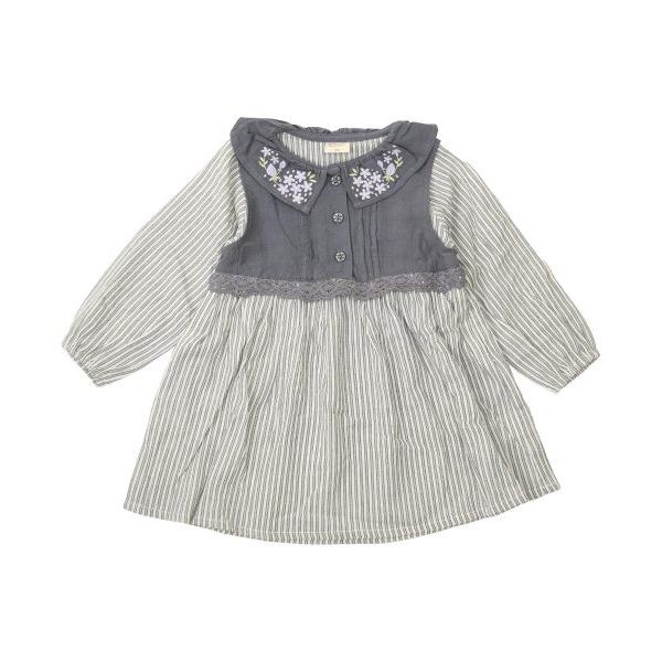 ●50％OFFセール●ラ・ポシェ・ビスキュイ　La poche biscuit　ストライプワンピース(90・100・110・120・130・140)女の子　刺繍　襟付き　花柄 | la poche biscuit | 04