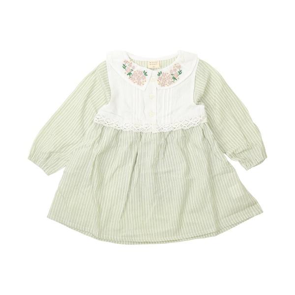 ●50％OFFセール●ラ・ポシェ・ビスキュイ　La poche biscuit　ストライプワンピース(90・100・110・120・130・140)女の子　刺繍　襟付き　花柄 | la poche biscuit | 05