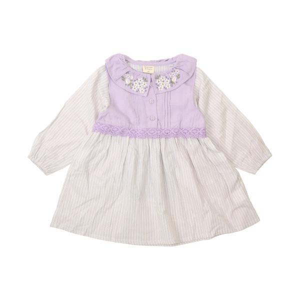 ●50％OFFセール●ラ・ポシェ・ビスキュイ　La poche biscuit　ストライプワンピース(90・100・110・120・130・140)女の子　刺繍　襟付き　花柄 | la poche biscuit | 06