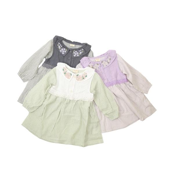 ●50％OFFセール●ラ・ポシェ・ビスキュイ　La poche biscuit　ストライプワンピース(90・100・110・120・130・140)女の子　刺繍　襟付き　花柄 | la poche biscuit | 08